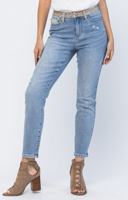 Judy Blue Cheetah Camo Block HW Slim Jeans