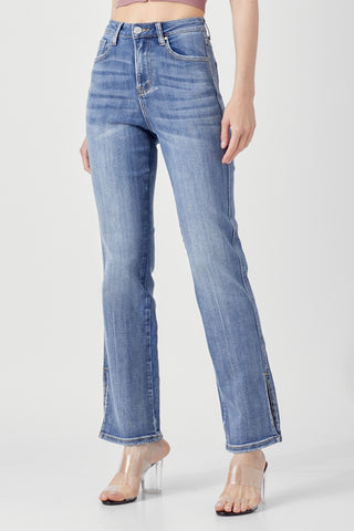 Risen High Rise Slim Straight Jeans with Slit