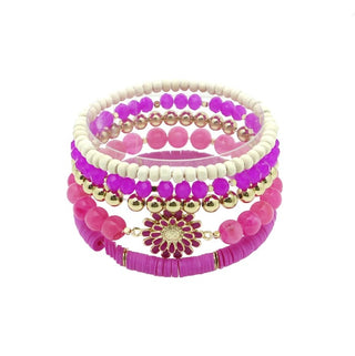 Double Layered Flower Stretch Bracelet (Set of 5)