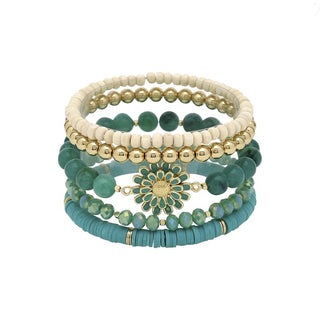 Double Layered Flower Stretch Bracelet (Set of 5)