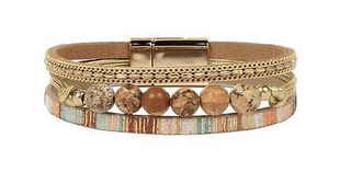 Multi-Strand Leather & Natural Stone Bracelet