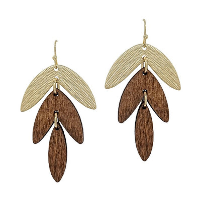 Triple Wooden Drop Leaf Earrings