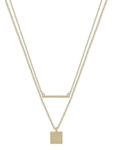 Bar With Square Layered Necklace