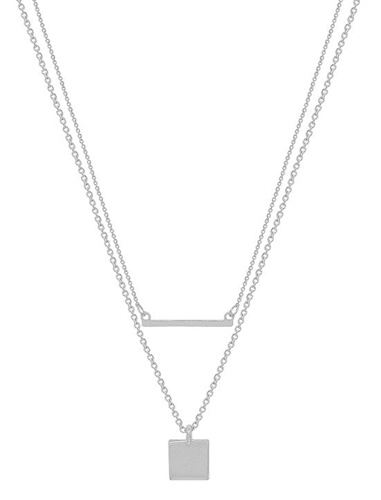 Bar With Square Layered Necklace