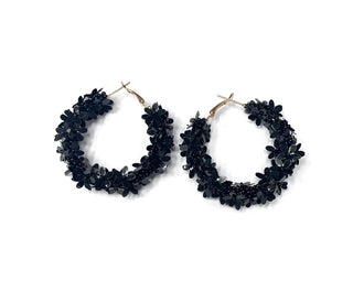 BEADED MINI-FLOWER HOOP EARRINGS