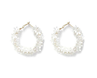 BEADED MINI-FLOWER HOOP EARRINGS