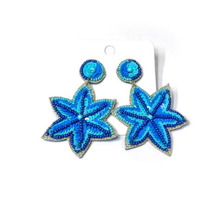 BLUE STARFISH BEADED EARRINGS