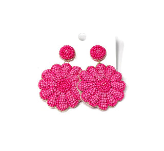 PINK FLOWER BEADED EARRINGS