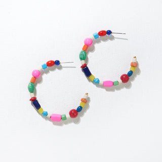 Rainbow Glass Bead Hoop Earrings