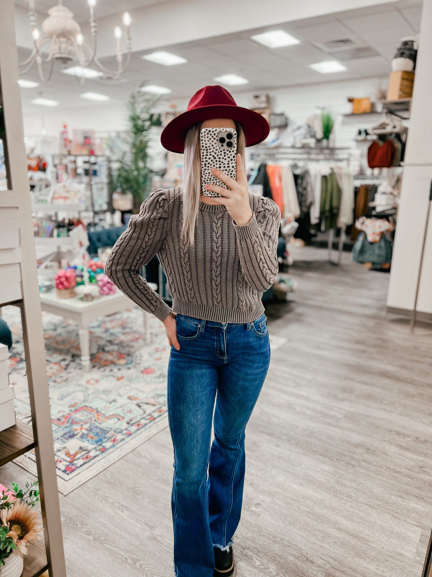 Hickory Puff Sleeve Cropped Sweater