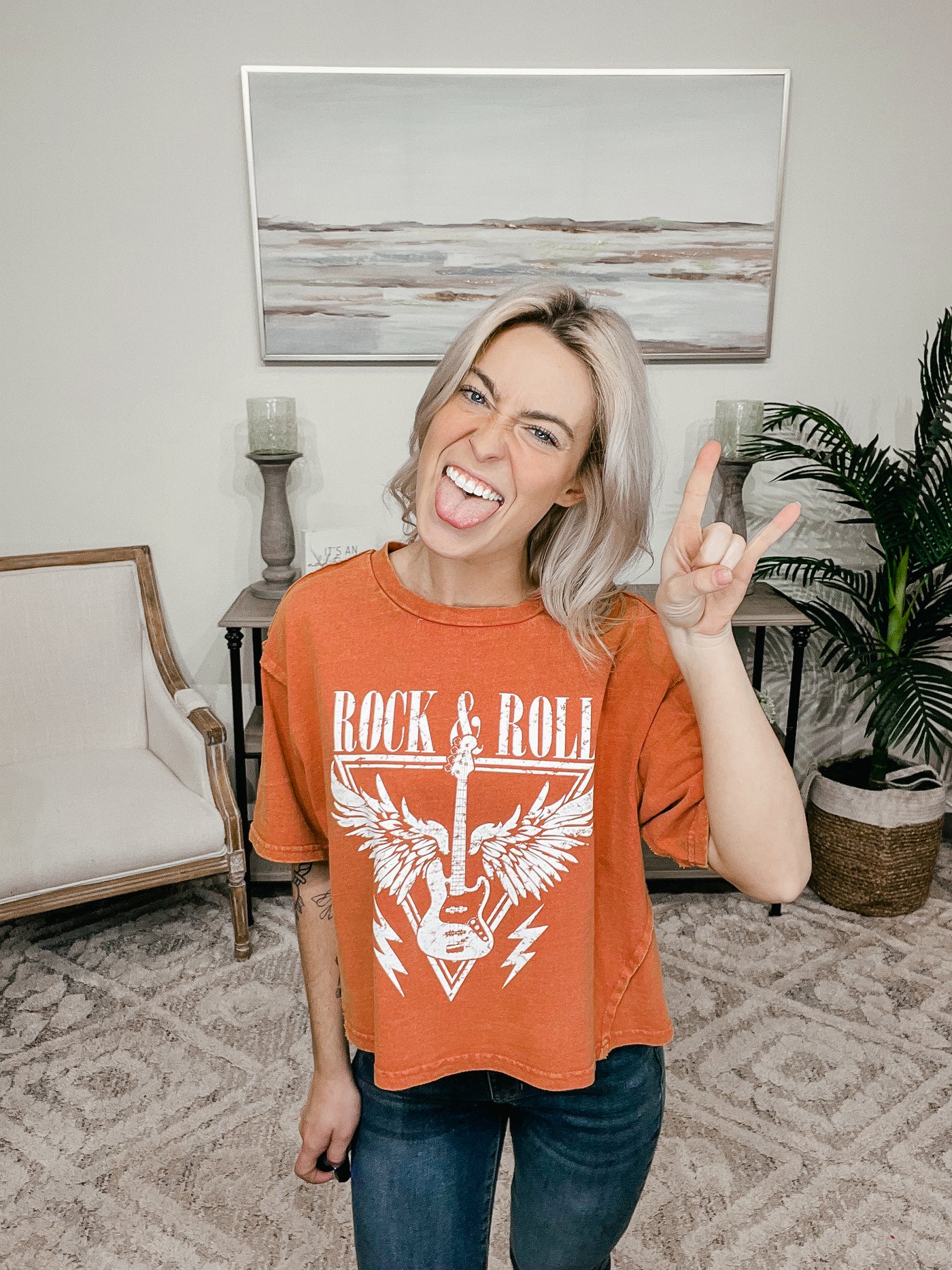 Rock And Roll Graphic Crop Tee