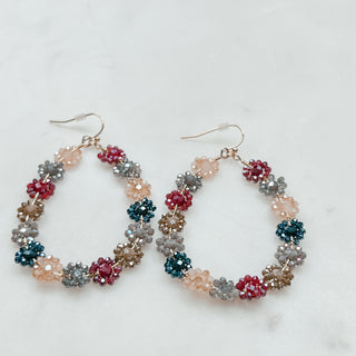 Beaded Flower Teardrop Earrings