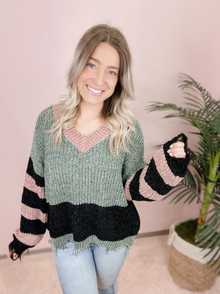 *Final Sale* Sew In Love: Knit Distressed Sweater