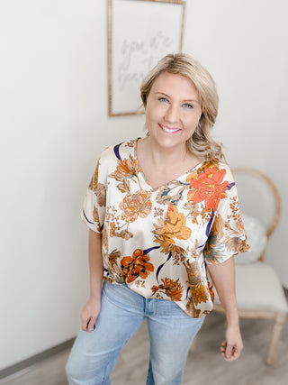 Shimmering Flowers Satin Top