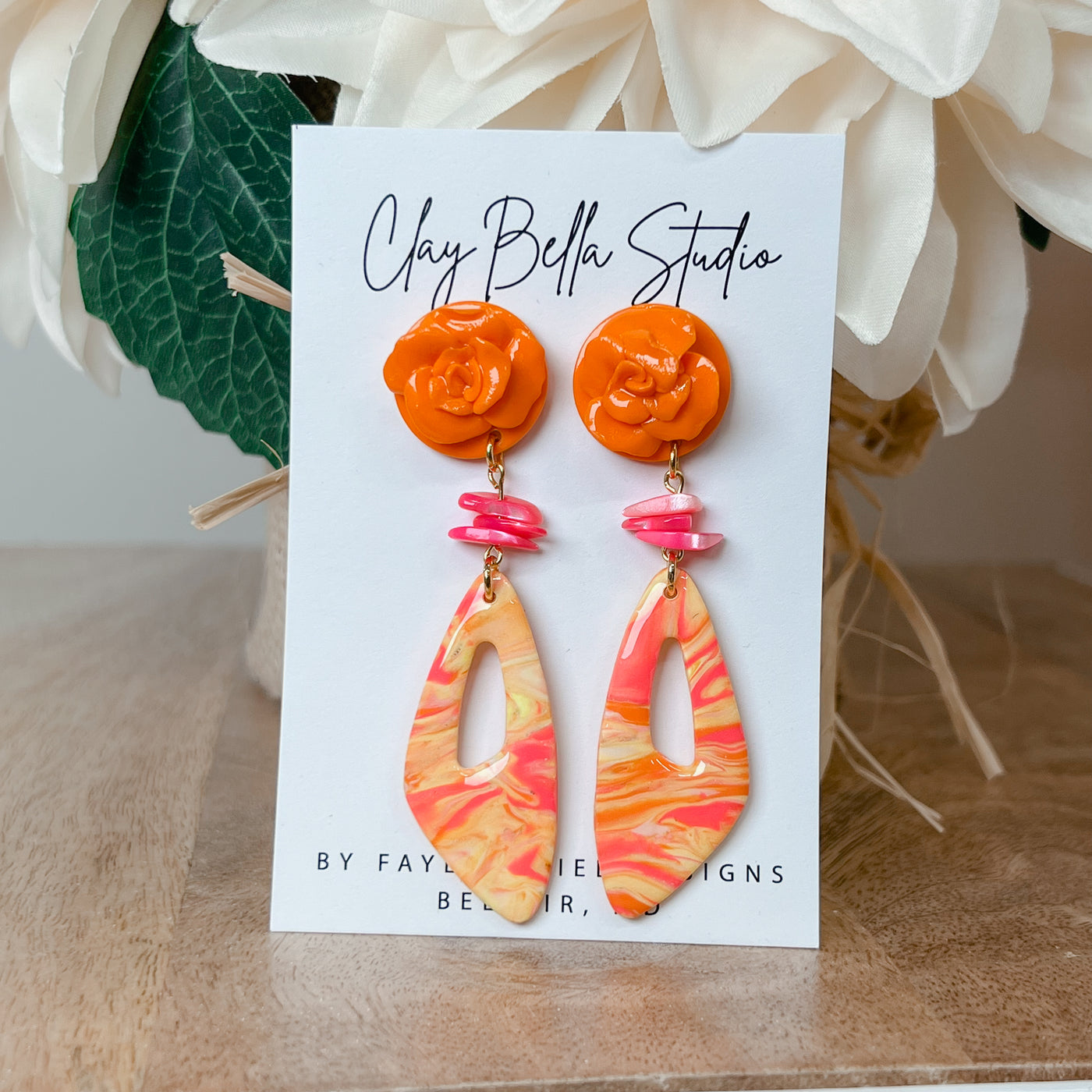 Pink & Orange 3D Flower Photoshoot Clay Earrings