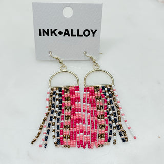 Allison Horizontal Stripe Beaded Fringe Earrings