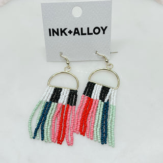 Allison Horizontal Stripe Beaded Fringe Earrings