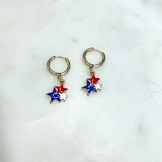 Red White & Blue Star Hoop Earrings