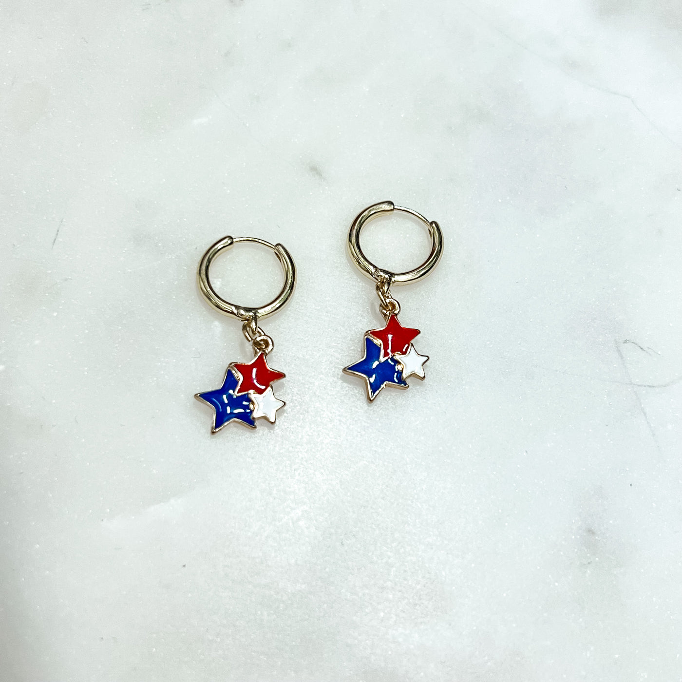 Red White & Blue Star Hoop Earrings