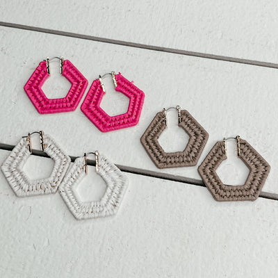 Raffia Hexagon Hoop Earrings