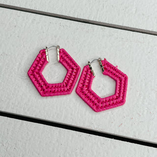 Raffia Hexagon Hoop Earrings