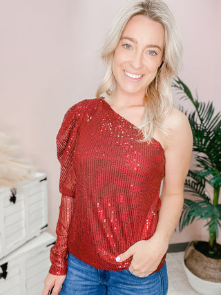 Get Glam Wine Sequin Top