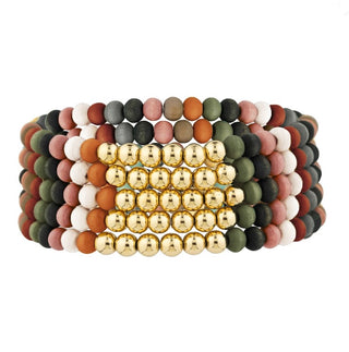 Wood & Gold Beaded Stretch Bracelet