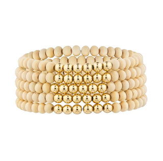 Wood & Gold Beaded Stretch Bracelet