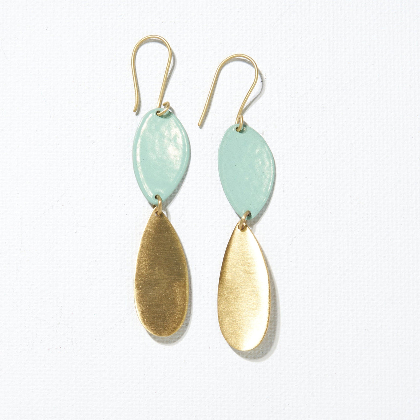 Mint and Brass Double Drop Earrings