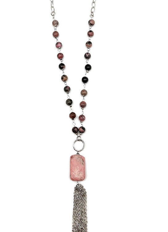 Stone Beaded Tassel Necklace