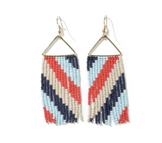 Whitney Chevron & Diagonal Stripe Beaded Fringe Earrings