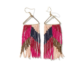 Whitney Chevron & Diagonal Stripe Beaded Fringe Earrings