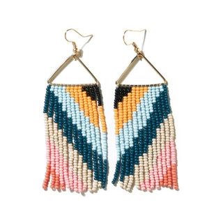 Whitney Chevron & Diagonal Stripe Beaded Fringe Earrings