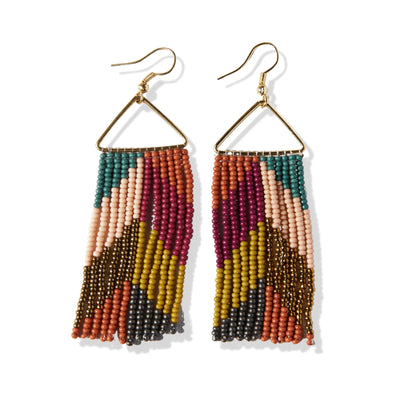 Whitney Chevron & Diagonal Stripe Beaded Fringe Earrings