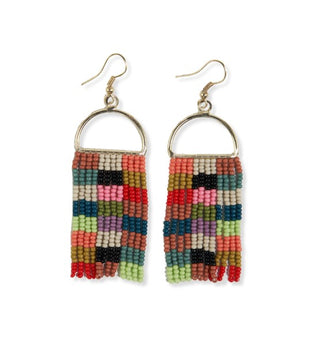 Check Stripe On Arch Fringe Seed Bead Earrings