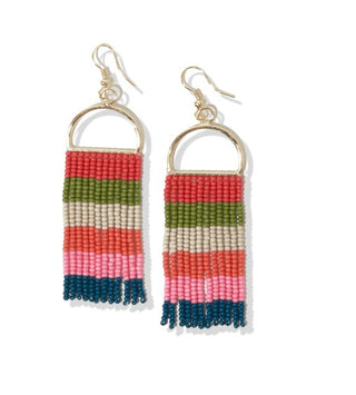 Allison Horizontal Stripe Beaded Fringe Earrings