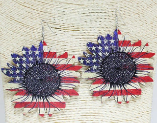 American Flag Sunflower Wooden Earring - Bray and Em Boutique