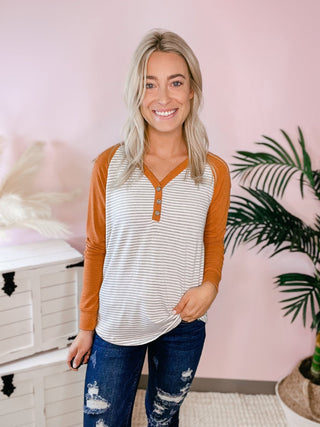 Autumn Skies Grey And Rust Stripe Top - Bray and Em Boutique