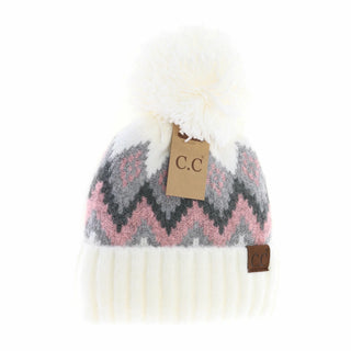 Aztec Chevron Knit Pom Beanie - Bray and Em Boutique