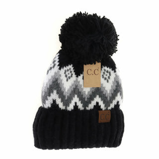 Aztec Chevron Knit Pom Beanie - Bray and Em Boutique