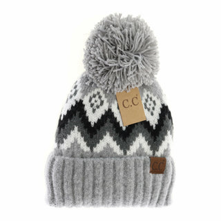 Aztec Chevron Knit Pom Beanie - Bray and Em Boutique