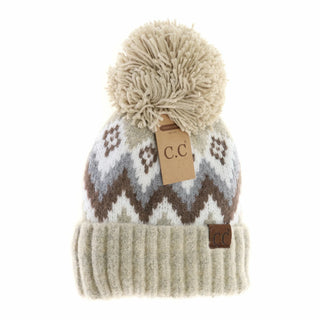 Aztec Chevron Knit Pom Beanie - Bray and Em Boutique