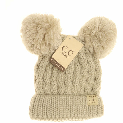 Kids Solid Double Pom Beanies