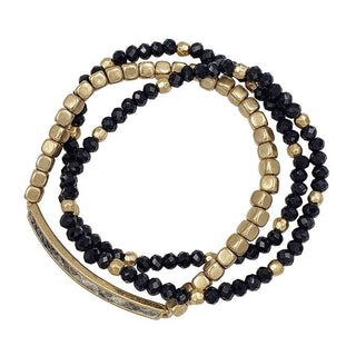 Black Crystal With Grey Snake Set of 3 Stretch Bracelet - Bray and Em Boutique