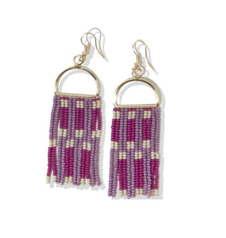 Check Stripe On Arch Fringe Seed Bead Earrings - Bray and Em Boutique