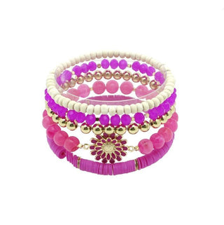 Double Layered Flower Stretch Bracelet (Set of 5) - Bray and Em Boutique