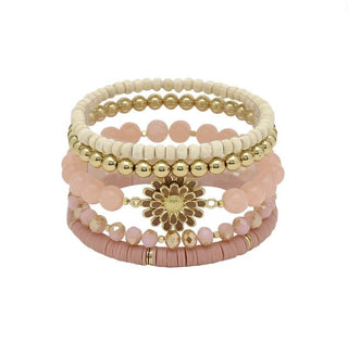 Double Layered Flower Stretch Bracelet (Set of 5) - Bray and Em Boutique