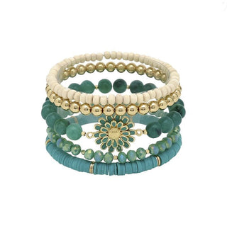 Double Layered Flower Stretch Bracelet (Set of 5) - Bray and Em Boutique