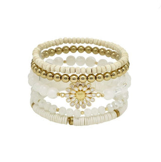 Double Layered Flower Stretch Bracelet (Set of 5) - Bray and Em Boutique