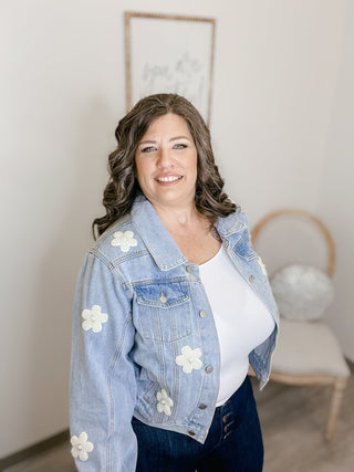 *Final Sale* Pearl Flower Denim Jacket - Bray and Em Boutique